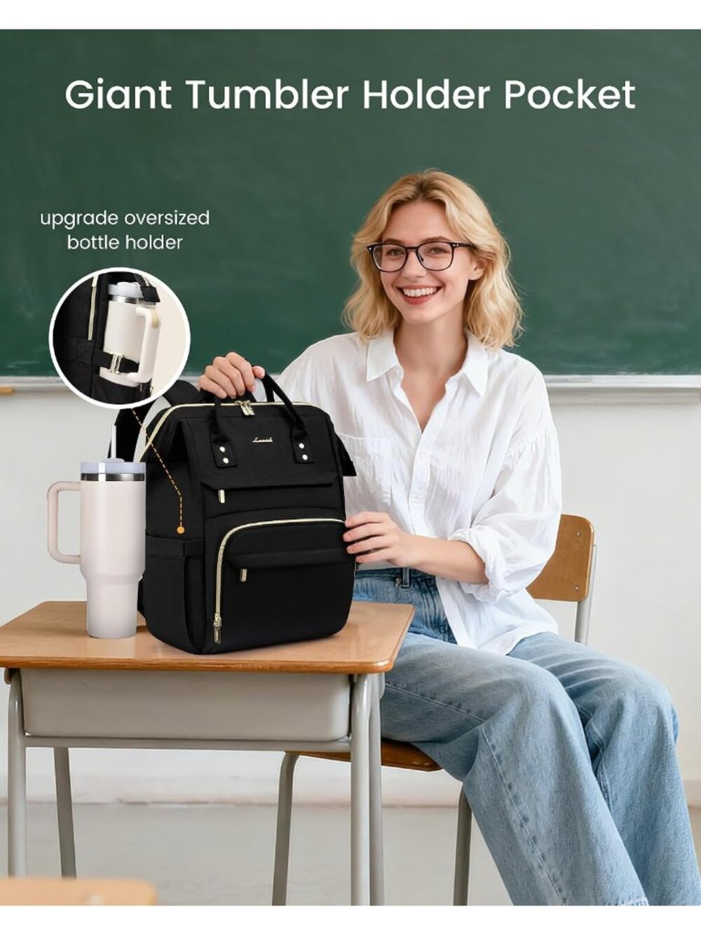 New Laptop Backpack for Women with Giant Tumbler Holder Pocket - Picture 2 of 6